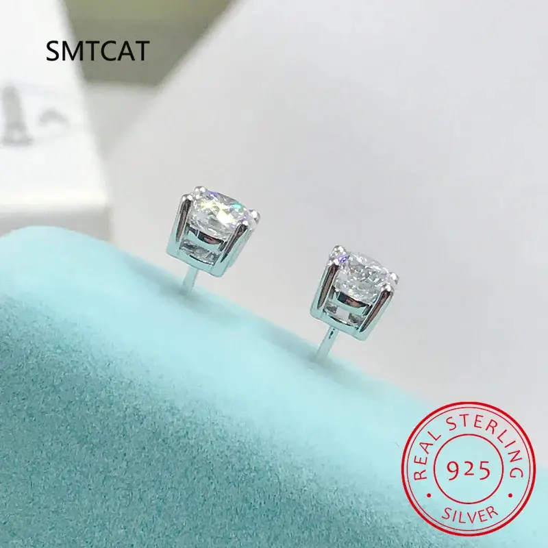 Bông Tai Đinh tán Moissanite, Bạc Sterling 925 100%, 2 Carat Thật, 8Mm, Đinh Bốn Móng, Dành Cho Phụ Nữ, Đồ Trang Sức Tốt Cho Đám Cưới Lấp Lánh 2