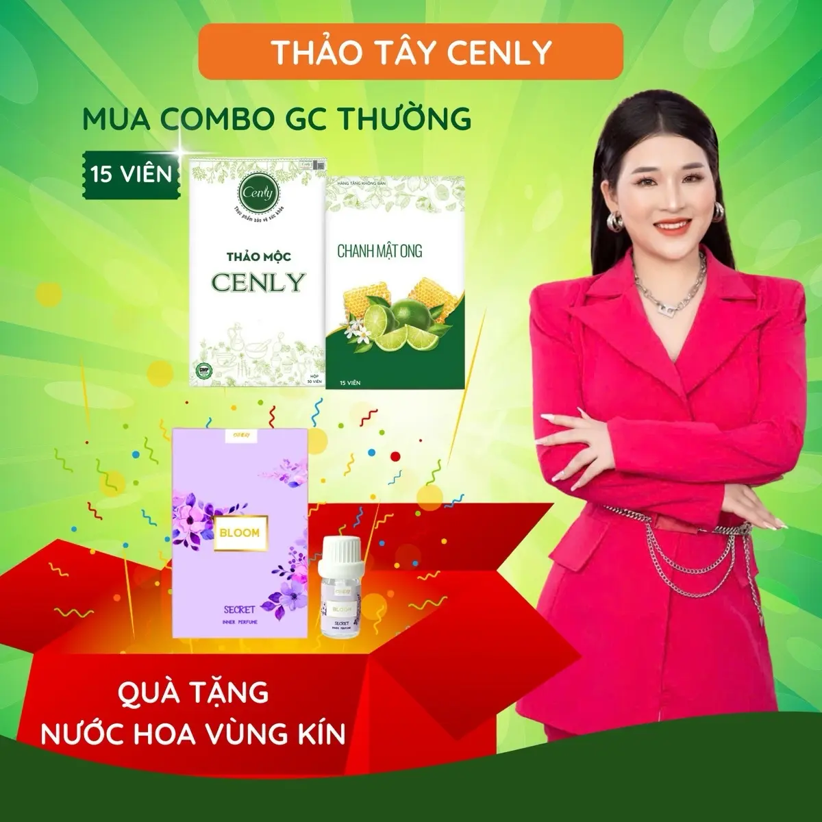 [15 NGÀY ]Combo Thảo mộc Cenly 15VIÊN + 1 DT chanh mật ong 15VIÊN + tặng nước hoa vkín 5ml ( mùi ngẫu nhiên) / viên thảo mộc hỗ trợ làm đẹp Thảo Tây Cenly