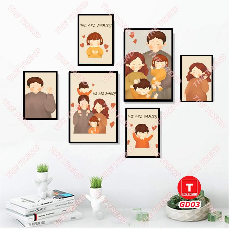 (TRANH GIA ĐÌNH HẠNH PHÚC) Bộ 6 tranh gia đình hạnh phúc dán tường không cần khoan, tranh decor phòng ăn, phòng ngủ, phòng khách, xưởng tranhdantuong Treo Tường TheTrend