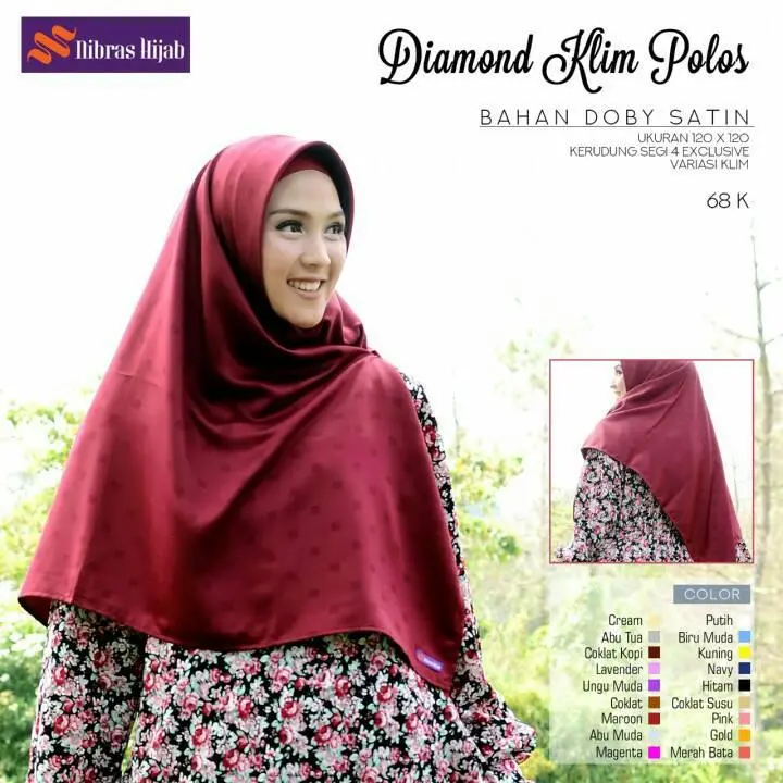 JILBAB SEGIEMPAT SIZE 120*120 DIAMOND KLIM POLOS BY NIBRAS