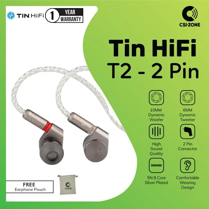 Tin HiFi T2 New Version Dual Dynamic Drive In Ear Earphone With 2 Pin 0.78 Connector
