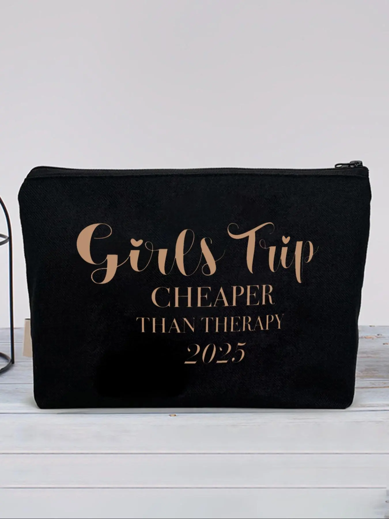 Girls Trip Cheaper Than 2025 Letter Pattern Cosmetic Bag, Casual Makeup Bag, Versatile Storage Bag for Travel, Outing, Daily Use