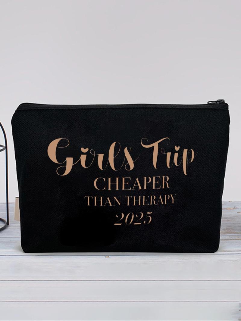 Product Introduction of Girls Trip Cheaper Than 2025 Letter Pattern Cosmetic Bag, Casual Makeup Bag, Versatile Storage Bag for Travel, Outing, Daily Use 0