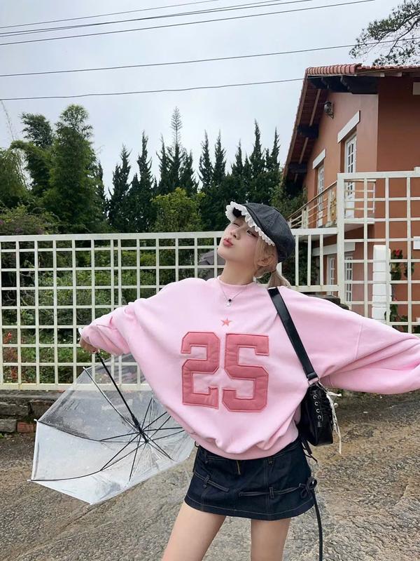 Áo Sweater Boxy form ngắn chữ nổi Twenty Five 25 vải nỉ bông dày dặn mùa thu Nữ Top Women Hoodie Cổ Tròn