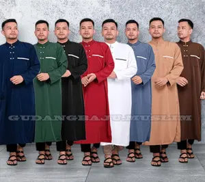 Gbm Jubah Pria dewasa  Putih Polos Gamis Muslim Remaja Panjang Hitam Cokelat Navy Setrip Katun Oblong