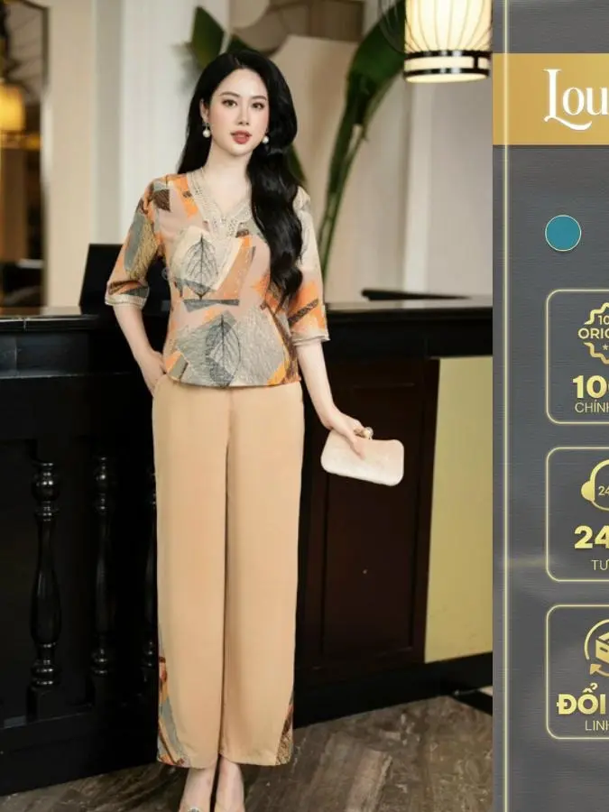 Đồ bộ mặc nhà B2 Loudra shop  Đồ Bộ Trung Niên cho mẹ , Bộ Cổ ren Vải Luạ Nhập cao cấp Đồ bộ cho mẹ, mềm mịn thoáng mát, thấm hút mồ hôi Áo