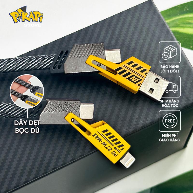   BH 3 Tháng  Pikapi Sạc Nhanh 4 in 1 Chuẩn PD 60W cho iPhone Android Samsung Oppo Xiaomi Laptop Macbook Dây Bọc Dù Chống Rối Miễn Phí Giao Hàng 