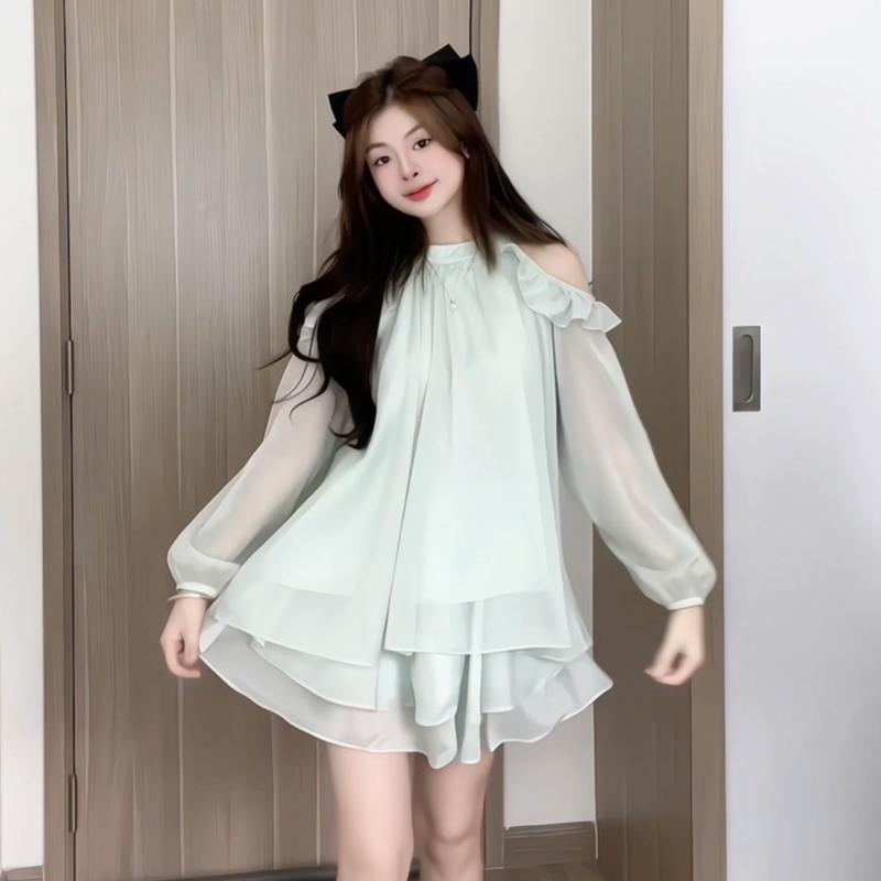 Set tơ bèo hở vai Lisssadress, set áo quần tiểu thư tay dài dilyshop Trơn Trơn Nữ Top, DILYSHOP_ S110 | BigBuy360 - bigbuy360.vn
