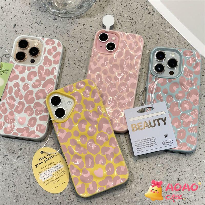 Case HP Untuk Vivo Y04 Y04S Y19s Pro Y29 Y28 Y03 Y18 Y28s Y17s Y19 Y29S Y19S Y17 Y12 Y15 Y16 Y15s Y02 Y12i Y21 Y20 Y20S Y12S Y91C Y27s Y22 Y35 Y91 Y93 Y95 Y36 Mode Kreatif Motif Macan Tutul Merah Muda Cinta Hati Gelombang Ruffle Air Mengkilap Soft Cover