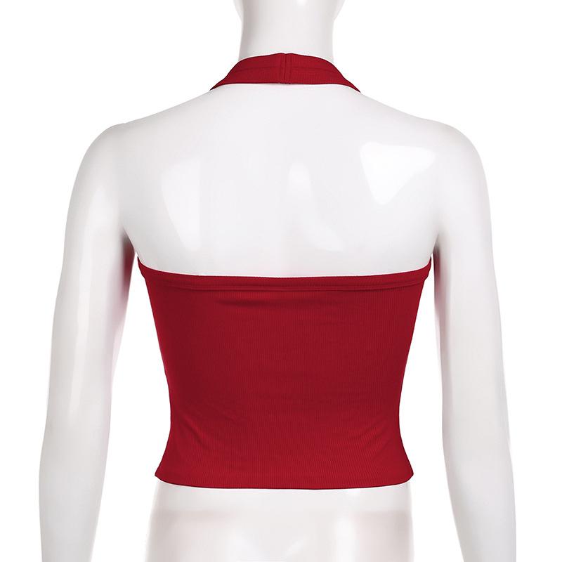 Rompi Leher Gantung Wanita Vintage Motif Huruf Slim Fit Backless 4 Warna