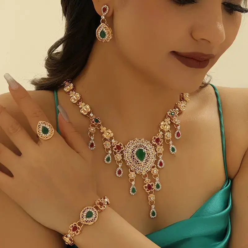 5-piece set New gold-plated jewelry bride four piece set fashion necklace ring women's gift jewelry set Ladies' and girls fashion jewelry wedding gift jewelry birthday gift