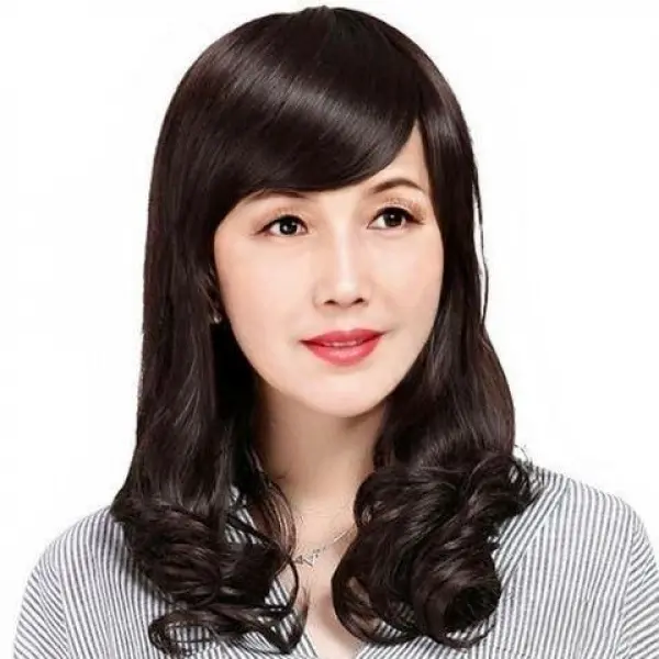Tóc Giả Cho Mẹ TRUNG NIÊN, Tóc Xoăn Dài Trung Bình Kiểu Gợn Sóng Phong Cách Người Nổi Tiếng Trên Internet, Dễ Thương Cho Khuôn Mặt Tròn Và Xương Đòn, Tóc Mái Tự Nhiên Và Bồng Bềnh Kẹp Tóc Mũ Đội Đầu 6