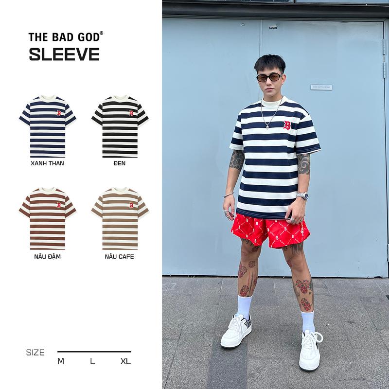 Áo thun Nam Kẻ Cổ Tròn The Bad God Sleeve Menswear Sọc Cotton 250gsm