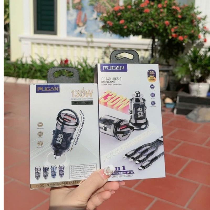 Tẩu Sạc Nhanh Ô Tô PUGAN 130w (QC5.0 + PD36W) Sạc Siêu Nhanh Cắm Tẩu Âm Nguồn 2 Cổng USB và TYPE C Phù Hợp Mọi Dòng Xe 2