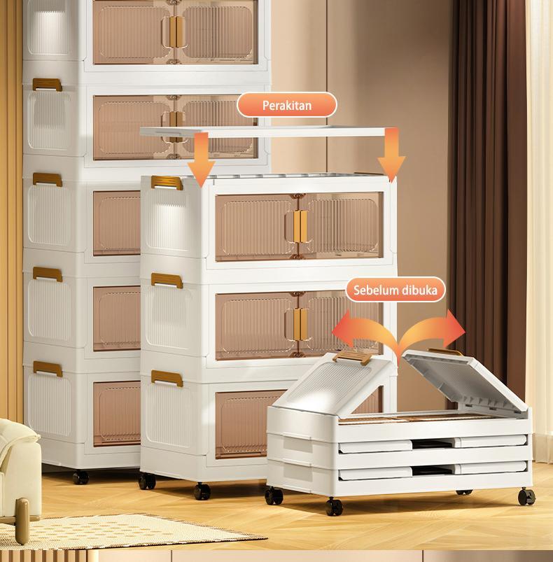 FIXIT Lemari Pakaian Plastik Lipat 50cm*60cm dengan Roda Putar 360° Multifungsi dan Kapasitas Besar untuk Penyimpanan Serbaguna