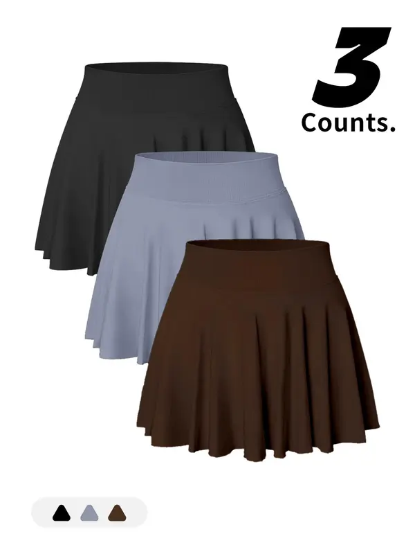 Women's Solid Color High Waist Seamless Sports Skort, High Stretch Casual Comfortable Breathable Anti-Exposure Butt Lifting Tennis Skort with Built-In Pocket, Ladies Sportswear for Indoor Outdoor Wear 1