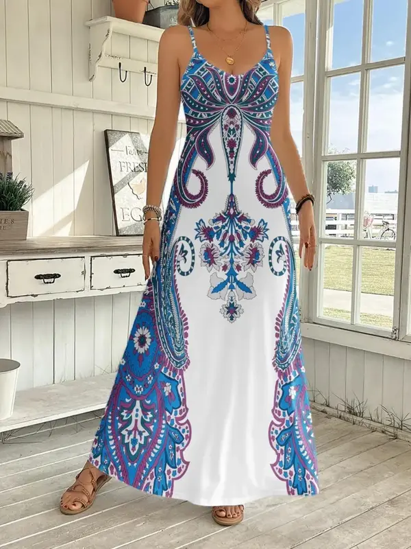Women's Paisley Print Cami Dress, Elegant Sleeveless Maxi Dress for Party Holiday Vacation, Ladies Summer Clothes 3