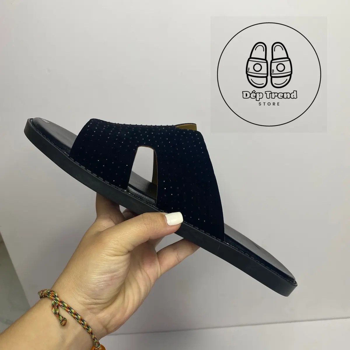 Dép Nam chữ [K] đính đá lấp lánh- quai nỉ nhung Slipper DéP Quai Ngang Dép Lê Đế Bằng Cao Su