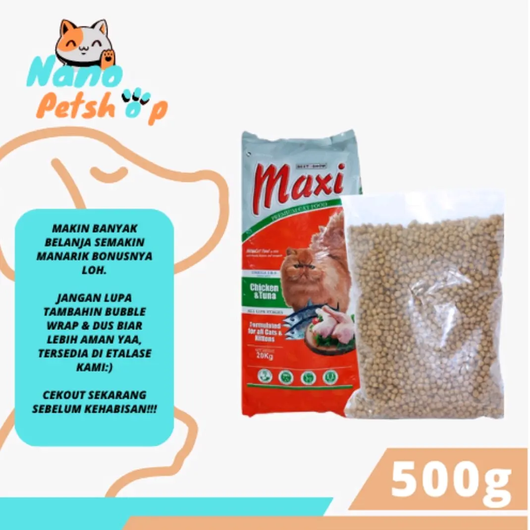 Nano.petshop - Makanan Kucing - Maxi Cat 500gr Repack