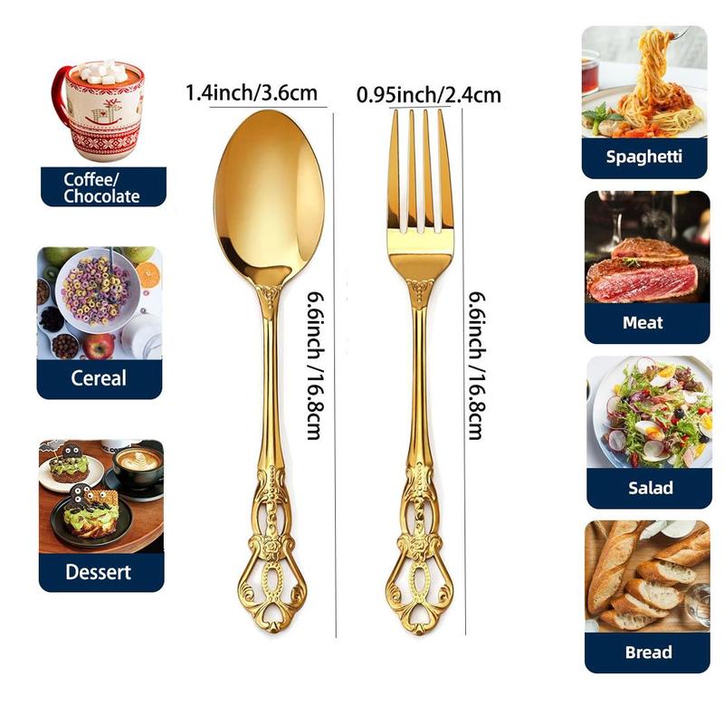 Product Introduction of Stainless Steel Tableware Set, Retro Dessert Spoon & Fork Set, Exquisite Tableware for Home Kitchen Restaurant Coffee Shop 12