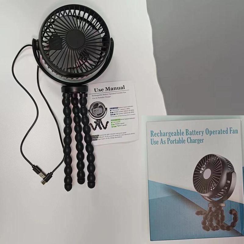 USB Rechargeable Octopus Handheld Fan, 3-speed Adjustable Stroller Fan, Portable Fan for Outdoor, Travel, Office, Learning, Gift 3