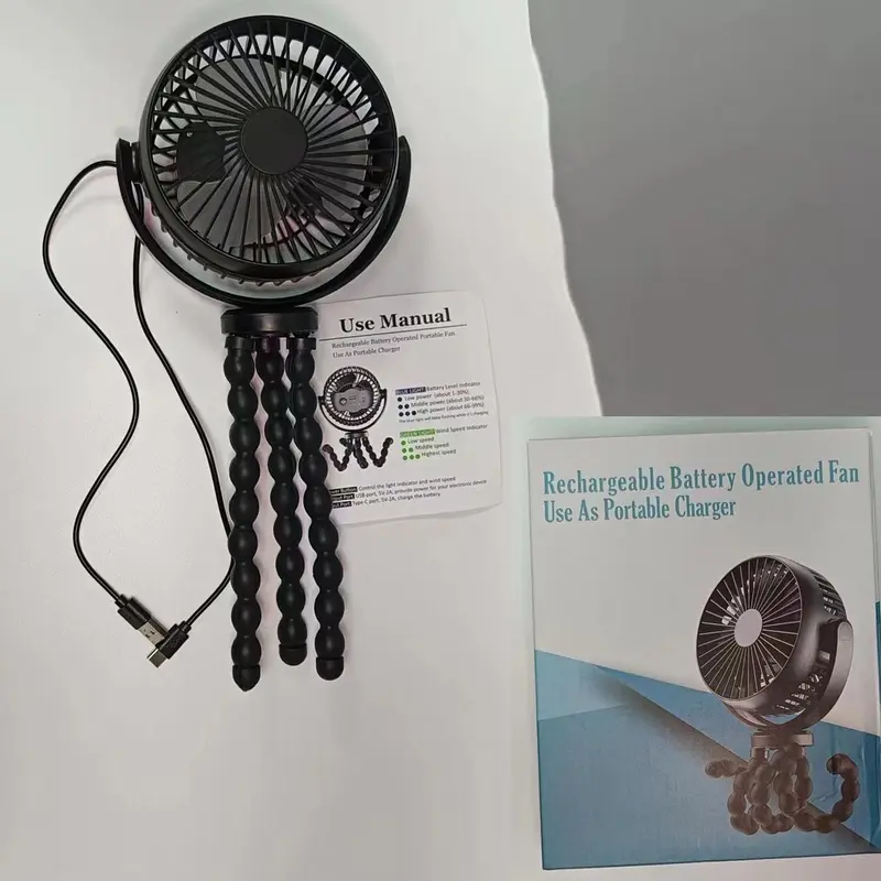 USB Rechargeable Octopus Handheld Fan, 3-speed Adjustable Stroller Fan, Portable Fan for Outdoor, Travel, Office, Learning, Gift 3