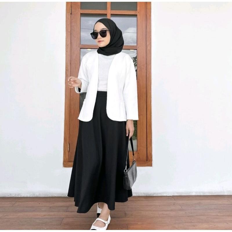 Blazer WANITA Kekinian Scuba polos Tanpa kancing Nabila Blazer Outer OOTD Basic Jaket Cewek Atasan Casual Panjang Hitam Tebal 4