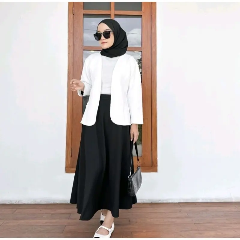 Blazer WANITA Kekinian Scuba polos Tanpa kancing Nabila Blazer Outer OOTD Basic Jaket Cewek Atasan Casual Panjang Hitam Tebal 3