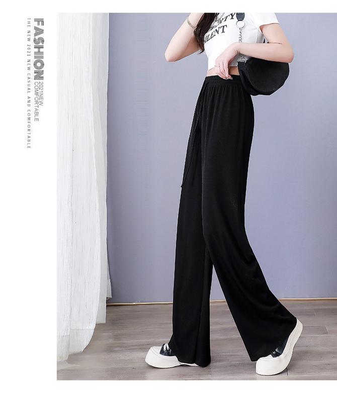 Product Introduction of Ice Silk Wide-Leg Pants Women's 2024 Summer Thin High Waist Drooping Slim Anti-Mosquito Casual Loose Straight Mop Trouser Womenswear Bottom Lingerie 14