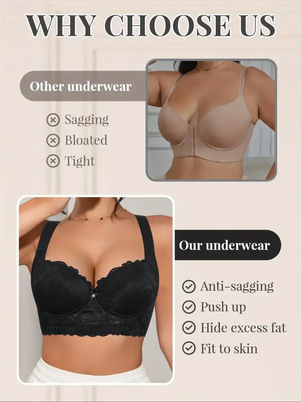 Women's Solid Color Lace Bra, Adjustable Strap Push Up Bra, Soft Comfortable Breathable Underwear for Women, Lingerie for All Seasons 7