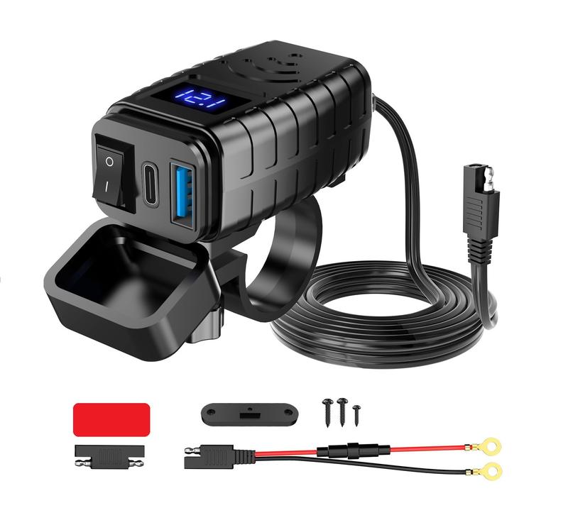 Sạc Điện Thoại Xe Máy Cổng Type-C Có Đồng Hồ Đo Vol , Cầu Chì An Toàn  Hỗ Trợ Sạc Nhanh 66w Phụ Kiện Phụ Tùng