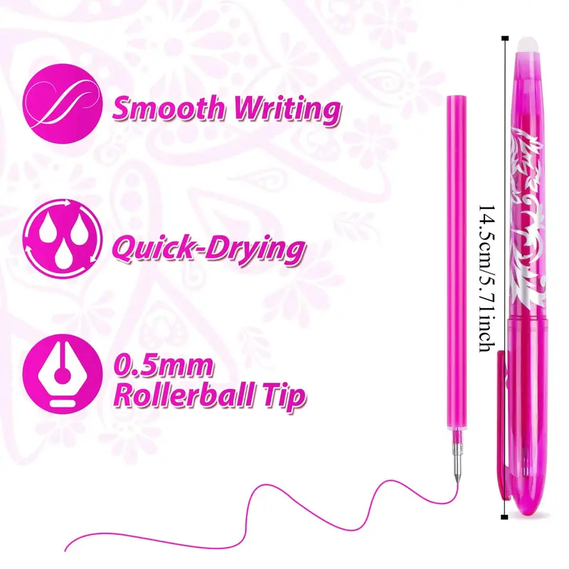 Erasable Gel Pen, 8 Counts 0.5mm Erasable Ballpoint Pen with Eraser, Writing Stationery for Students School Office Home, Ballpen Set 2