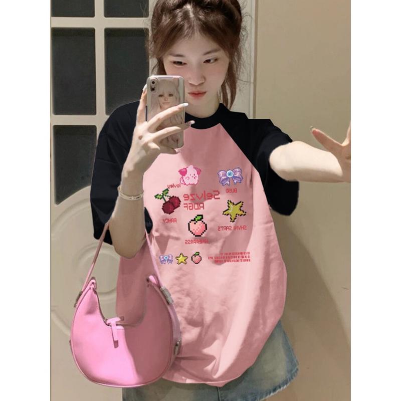 Top Áo phông Cotton SU RAGLAN form rộng thun tay lỡ nam nữ SAM CLO dáng Unisex - Áo Thun Women Cổ Tròn Màu Hồng mặc cặp, mặc nhóm, mặc lớp in chữ SELVZE HỌA TIẾT aothun cotton Ong