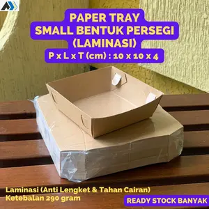 [100 PCS] Paper Tray S/Small (10x10x4 cm) Laminasi | Paper Food Tray | Nampan Kertas - Bentuk Persegi Kotak - Laminasi PE - kertas kraft 290 gram Plastik