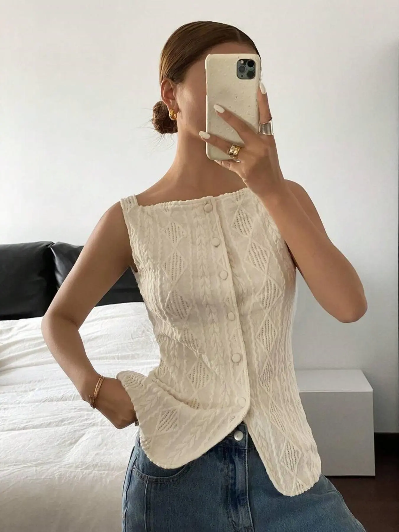 Women's Argyle Jacquard Tank Top, Casual Sleeveless Top for Summer, Ladies Clothes for Daily Wear