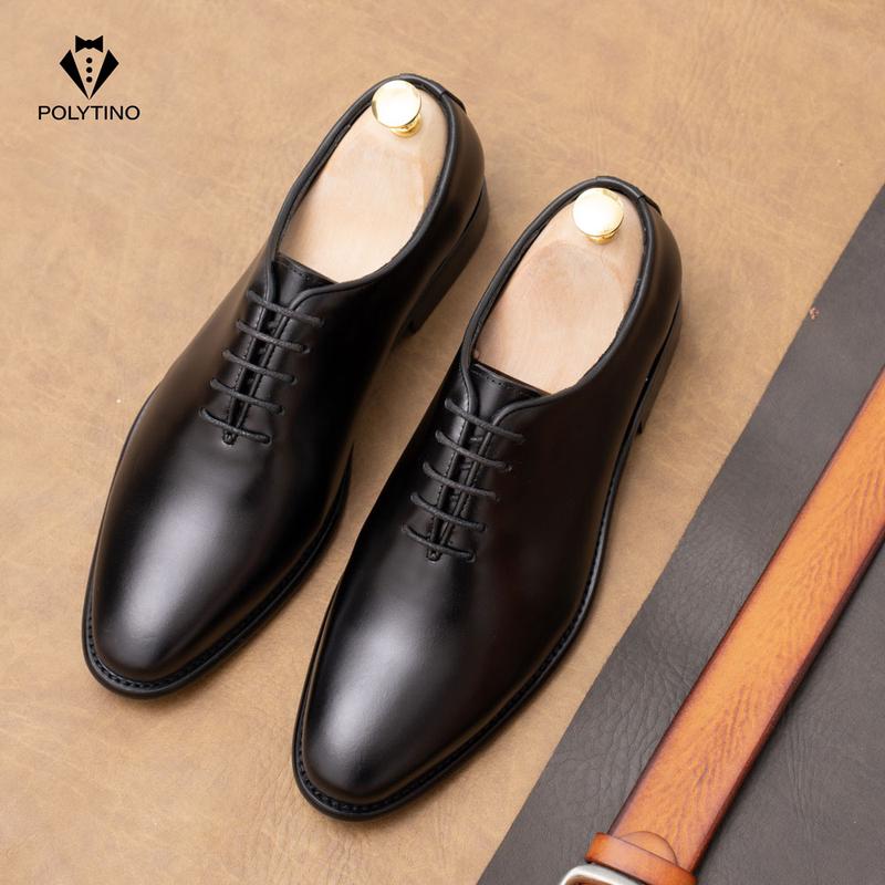 Giày Da Nam Công Sở Oxford 0167 POLYTINO Giày Chú Rể Tăng Chiều Cao Đế Gỗ Da Bò Cao Cấp Bảo Hành 12 Tháng