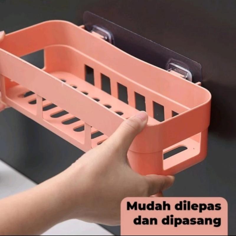 Rak Tempel Dinding Dapur Persegi Rak Kamar Mandi Holder Plastik Tempel Serbaguna 5