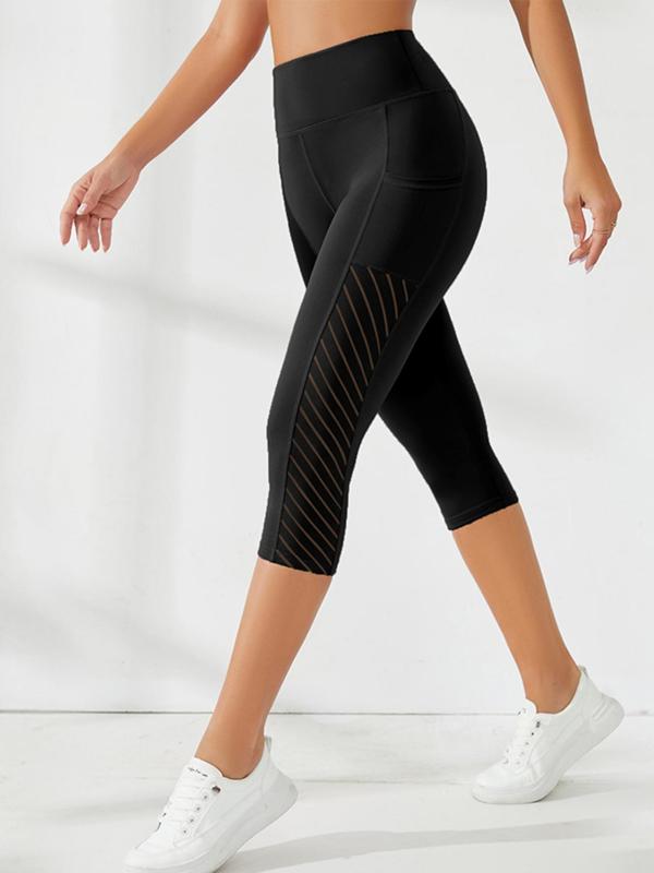 Women's High Waist Capris Summer Sports Leggings, Breathable Pocket Design Summer Skinny Shorts, Ladies Sportswear Clothing for Indoor Outdoor Summer Wear, Yoga Leggings Pants 1