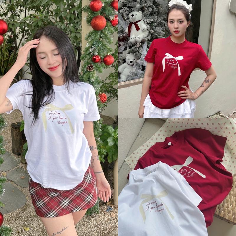  Áo thun baby tee thắt Nơ Chữ Nhỏ màu basic dễ thương chất cotton 2 chiều co giãn  áo phông form vừa người có size 