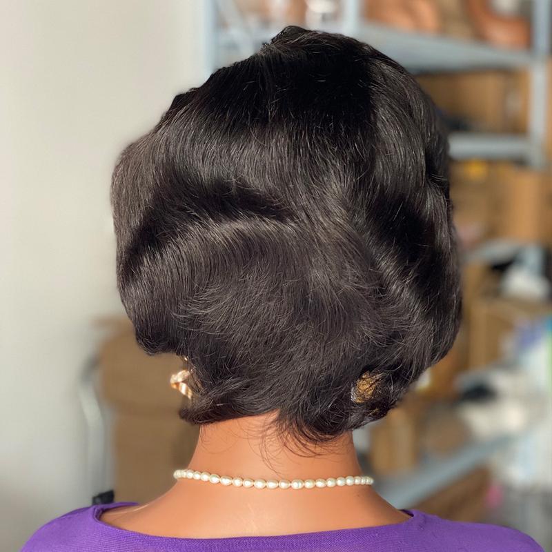 Product Introduction of New Arrival Short Virgin Human Hair Pixie Cut Curly Human Hair Wig,Cheap Perruque 13x4 Top Swiss Lace Wigs for Women 6