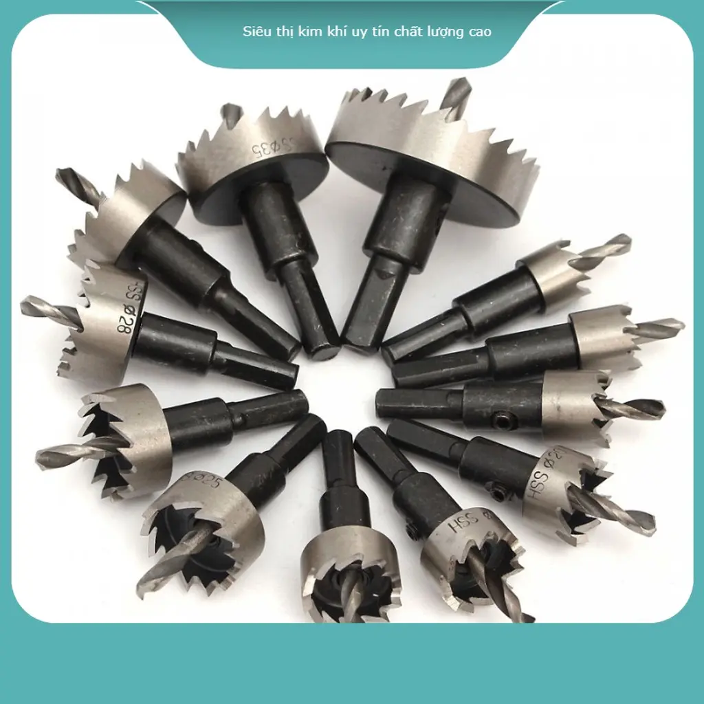 Đầu Mũi khoan khoét lỗ sắt nhôm nhựa tạo lỗ tròn phi 15 18 22 53 55 70mm, mũi khoét khoá đấm tay tròn cửa nhôm
