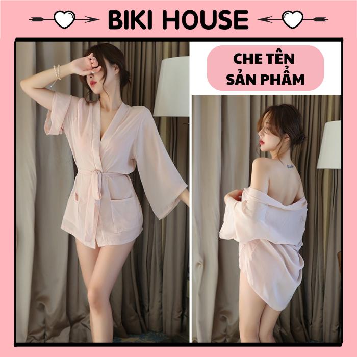 Áo choàng voan xuyên thấu gợi cảm sang trọng set ngủ nữ tay dài mềm mại quyến rũ BIKI HOUSE N132
