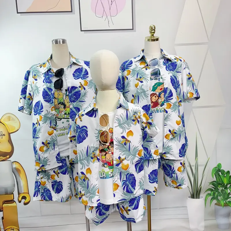 Bộ hoa quả lá cành đi biển top set hawaii  nhóm nam nữ, gia đình, quần áo nhóm đi du lịch hè 2023 4