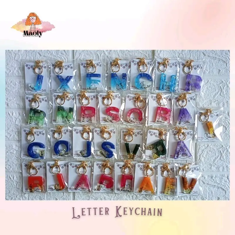 Letter Keychain Resin Gantungan Kunci Huruf Custom Nama Huruf Kado Hadiah Sovenir Hangtag Hampers Ganci