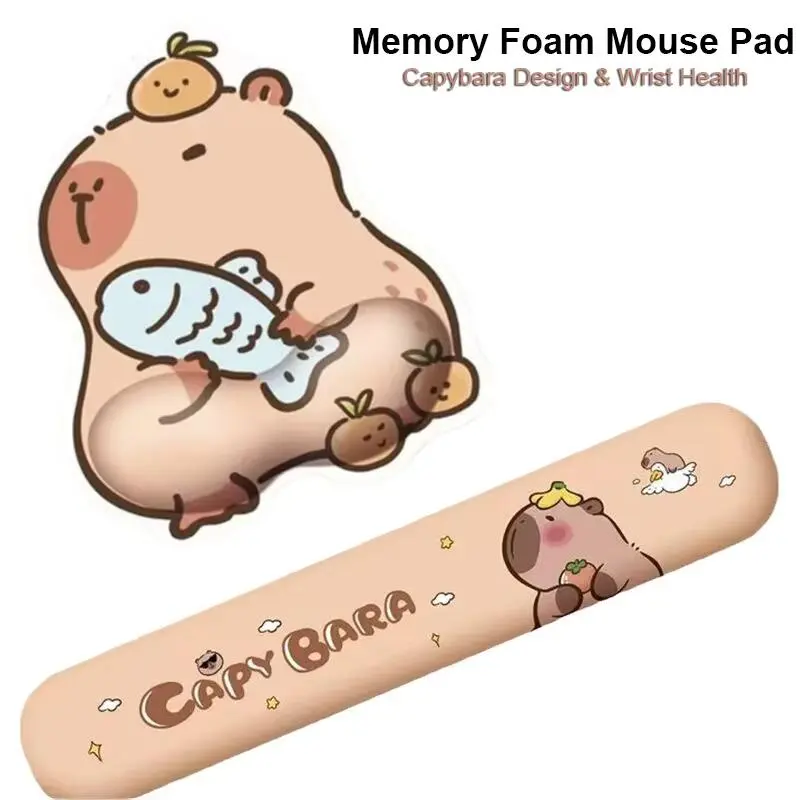 Cute Cartoon Capybara Wrist Rest Mouse Pad Hand Support Mouse Mat Non Slip Ergonomic Office Accessories Universal