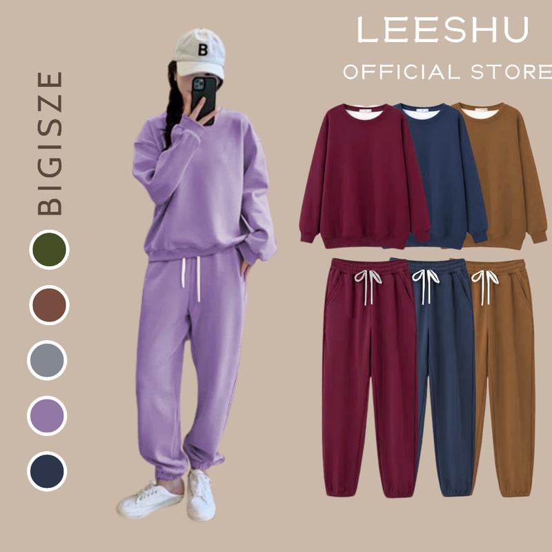 Bộ nỉ lót bông nữ thu đông có Bigsize form rộng kèm dây rútLeeshuchất vải nỉ siêu ấm mềm mại co giãn thoải mái B33
