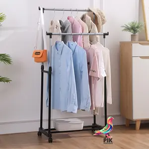 DOUBLE Rod Rack Rak Gantung Baju Serbaguna Gantungan Laundry Pajangan DISPLAY STAND HANGER