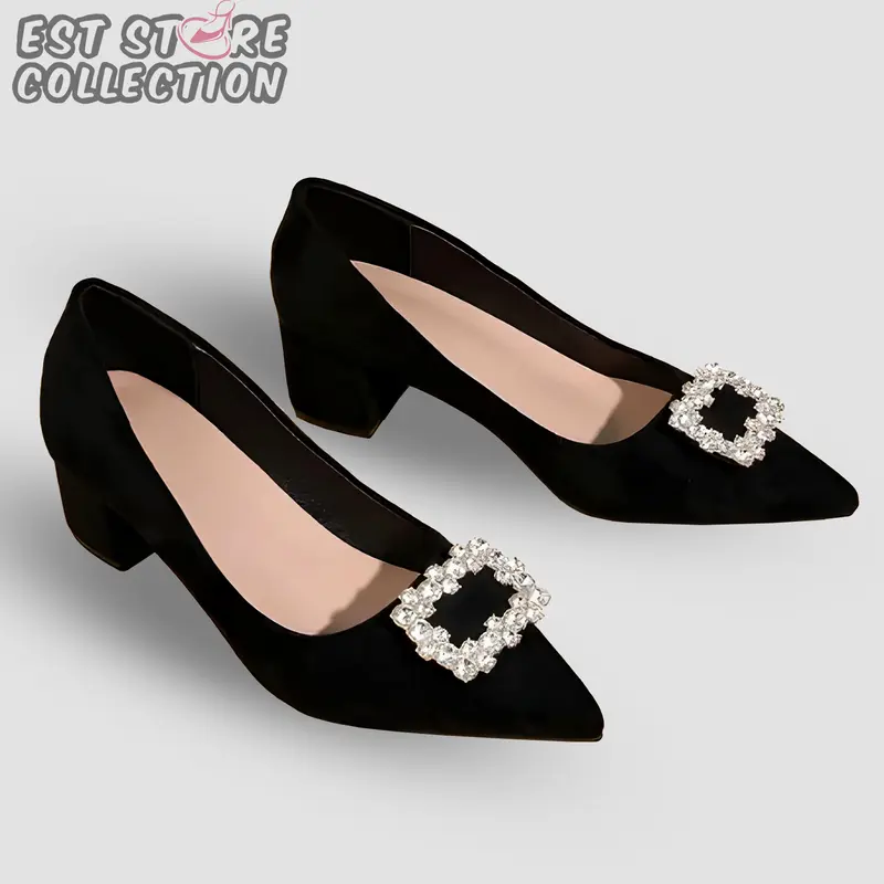 Sepatu Wanita Pantofel High Heels Motif BERLIAN Hitam Putih 0