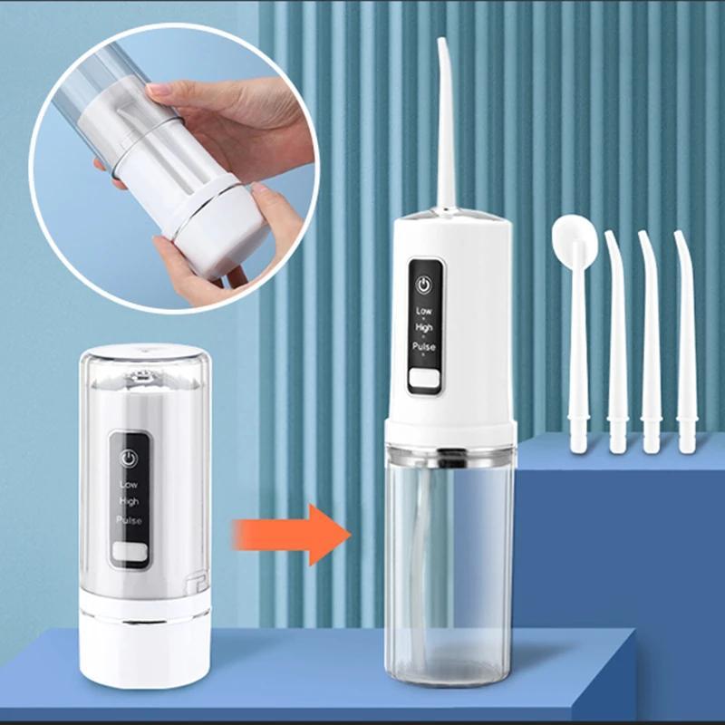 Portable Dental Water Flosser, 1 Set 4 Nozzles Oral Irrigators with Base Storage Design, Mouth Washing Machine, Personal Care Tool for Teeth Cleaning 4