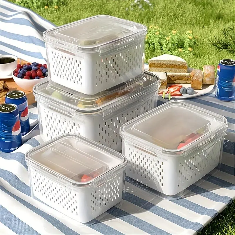 Clear Food Storage Box, 4 Counts/set Food Fruit Storage Container with Lid, Refrigerator Meat Food Storage Box, Kitchen Accessories, Utensils